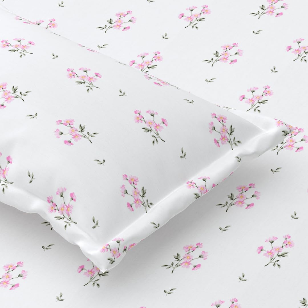 Pure Cotton Single Bed Sheet - 60 x 90 Inches, 240 TC Bedsheet for Single Bed Cotton with 1 Pillow Cover, Soft and Breathable for Comfortable Sleep(Pastel Daisy)-picture-34