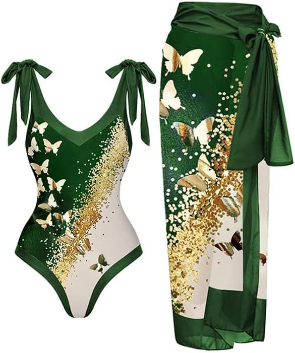 Image of AARAM Stylish Premium Women's One Piece Swimsuit with Cover Ups Wrap Skirt Sarong Retro Floral Print Monokini Tummy Control Swimwear, Printed Swimming Costume for Women Beach Wear