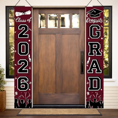 Image of Graduation Decorations 2026 Porch Banner, Graduation Banner Class of 2026, Maroon Congrats Grad Decorations for Door and Porch Party Supplies