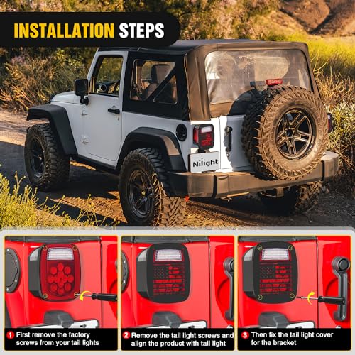 Image of Nilight Tail Light Covers for Wrangler TJ YJ | for 1987-2006 Wrangler TJ and YJ Models, Matte Black Finished Exterior Accessories, 2PCS Taillight Protectors