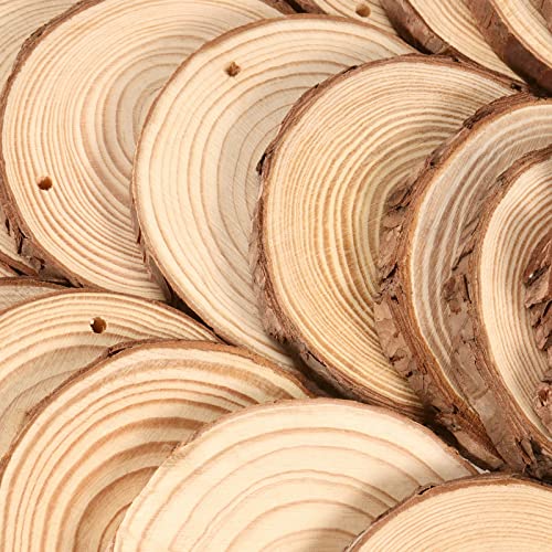 MANCHAP 30 PCS 9-10cm Drilled Hole Craft Wood Log Slices - Image 3