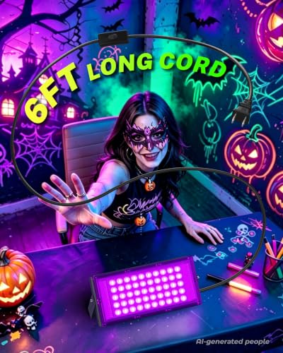 Image of 50W LED Black Light, Waterproof Blacklight for Glow Party, Halloween | for Neon Parties, Fluorescent Poster Tapestry, Birthday, Classroom, Bedroom, with Switch&Plug, Outdoor, IP66, Flood Light