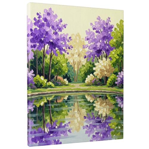 Cuadro abstracto de lienzo para pared natural verde violeta de 16 x 20'' que renueva tu baño