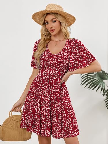 Image of UEAL Womens Cute Floral Smocked V Neck Flutter Sleeve Sundress with Pockets Casual Spring Summer Dresses for Women 2026