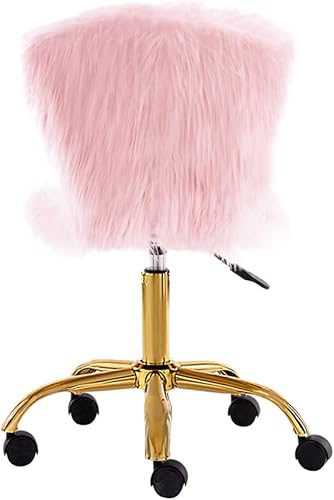 Miniatura 5 de GIA Silla de tocador pequeña giratoria ajustable con respaldo medio con piel sintética, color rosa