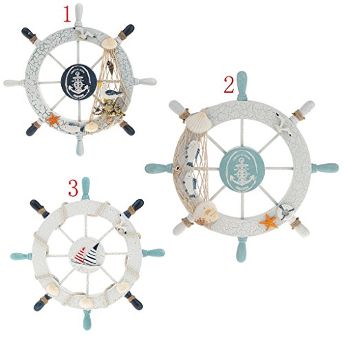 Rienar Nautical Beach Wooden Boat Ship Steering Wheel Fishing Net Shell Home Wall Decor White - Fish #TOP6
