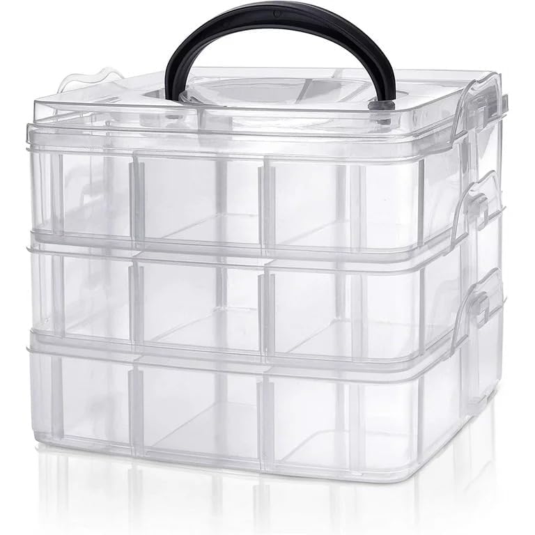 Image of UCRAVO 1 PCS 18 Grid Detachable Desktop Storage Box Transparent Plastic Storage Box, 3 Layers Jewelry Organizer Holder Cabinets for Small Objects DIY Desktop Organizer Holder Box (WHITE)