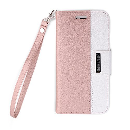 iPhone 8 / iPhone 7 Wallet Case,Thankscase Premium PU Leather Case with The Embossed Pattern,with TPU Shock-Absorbing Bumper Cover for iPhone 8 and iPhone 7 4.7 (Rose Gold)