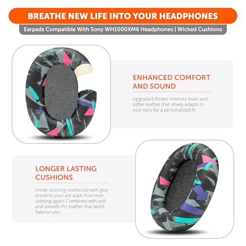 Image of WC PadZ XM6 - Premium Replacement Earpads Compatible with Sony WH-1000XM6 Headphones by Wicked Cushions | Enhanced Comfort, Durable PU Leather & Sound Isolation | 90's Black