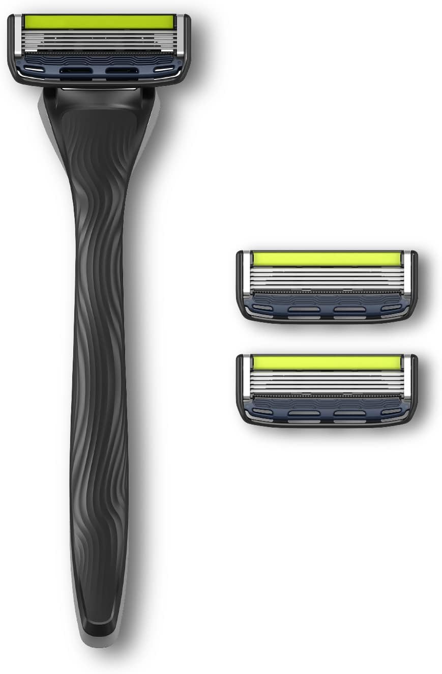 Pace 5 Pro Men'S Razor,1 Handle + 2 Cartridges,Rounded Lubricating Strip,5 MicroSpan Blades,Trimmer with Safety Comb, Hollow Guard Bar,Interchangeable Docking