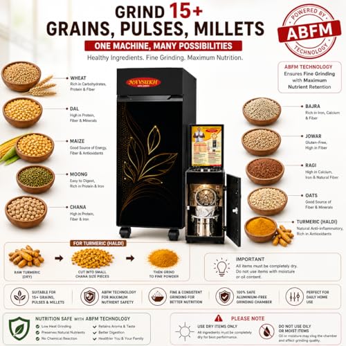 Image of NAVSUKH Healthy Pro Atta Chakki | Stainless Steel Grinder | Grinds 50+ Grains, Pulses & Spices | Low Noise | Low Power Consumption | Low Voltage | Thermal Overload Protector | Heavy-Duty Bearing