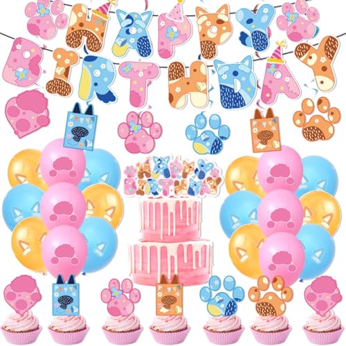 Kids Birthday Party Decoration Set Pink Blue Orange Animal Theme 18 Piece Balloon Pack with Banner Cake Topper Party Supplies