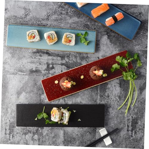 Plato rectangular de cerámica rojo para sushi miniatura 6