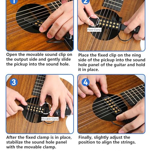 12 Sound Hole Guitar Pickup,Magnetic Pickup Transducer with Volume Tone Tuner Kit for Acoustic Guitar - Thumbnail 7