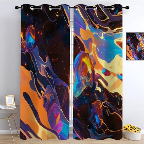 YUEAHOL Cortinas Salon Dormitorio Burbujas de Ondas Azules Arte Abstracto 3D Estampadas, Cortinas Ventana Opacas Termicas Aislantes Frio y Calor 2 Piezas con Ojales, Reduccion Ruido 150 x 160 cm
