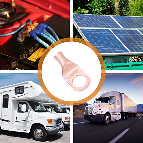 Selterm 2Pcs 8 Awg 3/8" Stud Copper Wire Lugs, Battery Lugs, Ring Terminals, Battery Cable Ends, 8 Gauge Ring Terminal Connectors, Ul Heavy Duty Bare Copper Eyelets Battery Terminal Connectors #TOP6