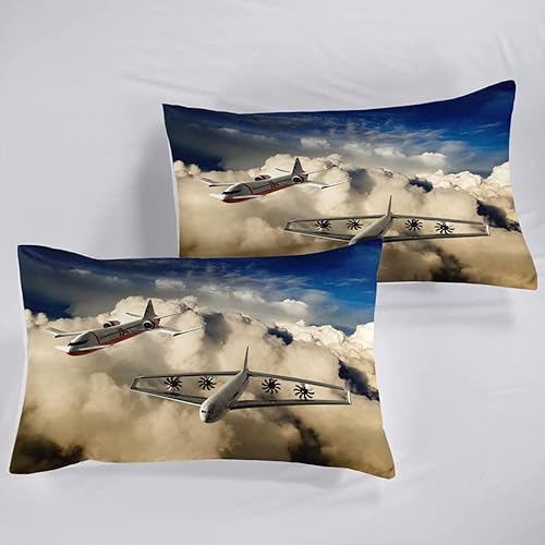 Vista 12 de Jingzhang Juego de funda de edredón de avión volador para niños y niñas, funda de edredón con estampado de avión ultra suave, funda de edredón