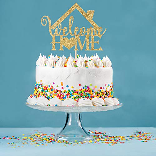Gold Glitter Welcome Home Cake Topper - Home Party Decoration - Welcome Sign - New Home/New Baby/Retiring From The Army/Return From Maternity Party Decoration #TOP6