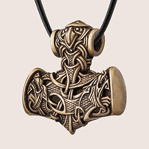 Mjolnir Pendant - Viking Pagan Jewelry for Men - Thor Hammer Nordic Necklace - Scandinavian Wolves Geri Freki - Norse Style