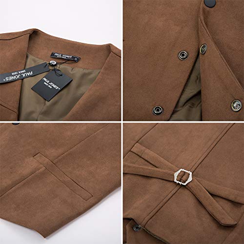 Pj Paul Jones Men's Slim Fit Suit Vest Western Cowboy Suede Leather Waistcoat Xl Coffee #TOP6