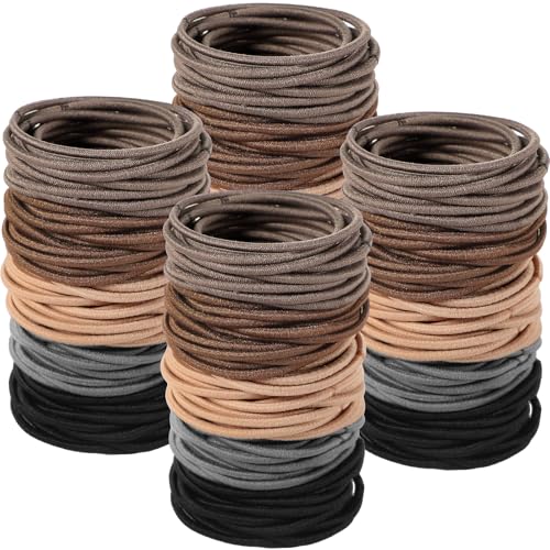 TecUnite 200 Pieces No-metal Hair Ties 2mm Hair Elastics Bulk Rubber Bands Ponytal Holders Bands for Women Girls Men(Dark Color)