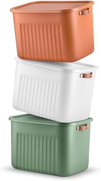 2 Adet Modern Kapaklı 20 litre Saklama Kutu Seti -ÖZel kulplu– Turuncu -Taşınabilir Kulplu, Dolap İçi Düzenleyici, Çok Amaçlı Organizer Kutu, Oyuncak & Kıyafet Kutusu