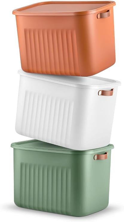 2 Adet Modern Kapaklı 20 litre Saklama Kutu Seti -ÖZel kulplu– Turuncu -Taşınabilir Kulplu, Dolap İçi Düzenleyici, Çok Amaçlı Organizer Kutu, Oyuncak & Kıyafet Kutusu