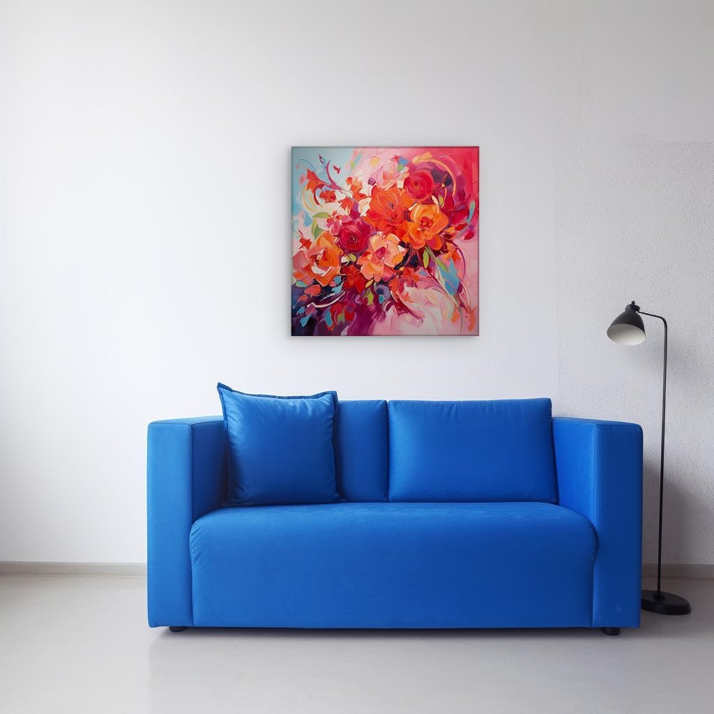 Canvas for Living room. Vibrant Hues of Passion: An Abstract Ode to Roses in Oil, 27 x 18 inch Canvas Wall Art - Contemporary Masterpieces - Modern Home Decor - 69x46 cm (27x18 inch)