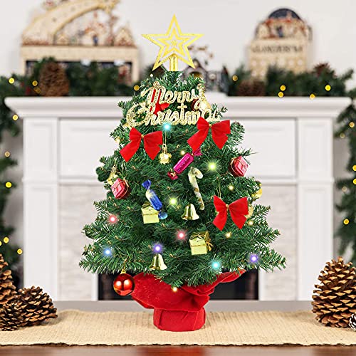 Mini árbol de Navidad de 60 cm, árbol de Navidad de Mesa pequeño Artificial, con Luces LED y Adornos para...