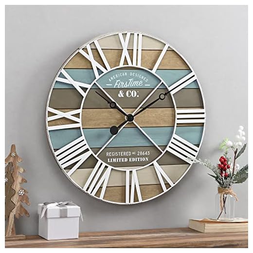 FirsTime & Co. Maritime Planks Wall Clock, 24", Multicolor & White