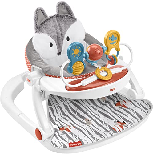 Image of Fisher-Price Premium Sit-Me-Up Floor Seat with-Toy Tray Peek-a-Boo Fox Portable Baby Chair with Snack Tray and-Toys