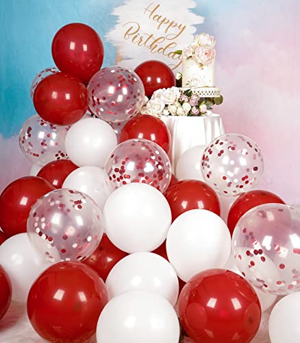 Image of Metallic Shiny Red and White Balloons 12 Inch 67PCS Red White Confetti Balloons Latex Helium Balloon Set for Graduation Wedding Birthday Party Decorations