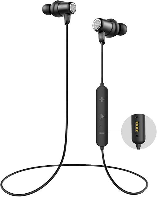 SoundPEATS Q35HD Bluetooth Neckband Earbuds IPX8 Waterproof, in-Ear Stereo Bluetooth 5.0 Headphones with Magnetic Charger, Built-in Mic & CVC 6.0 Noise Cancelling, 14 Hours Music Time for Sport