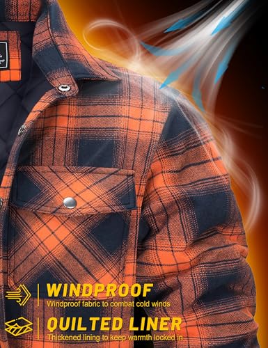 TACVASEN Mens Thermal Quilted Lined Flannel Shirts Jackets Padded Coat Button Down Coat Long Sleeve Jacket for Men Plaid Jackets Men's Jacket