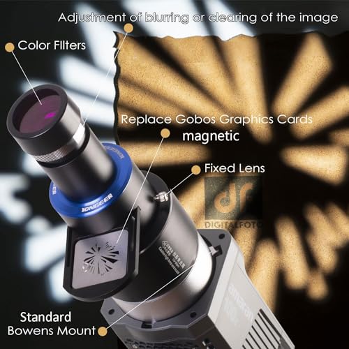 Image of DF DIGITALFOTO Optical Snoot Bowens Projector with Standard Bowens Mount，25 Gobos, Great Projection Attachment for COB Light like Aputure Amaran 100X /D 200D /X, for Fashion, Beauty, Portrait,Focusable