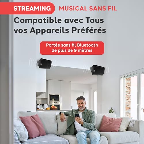 Pyle Enceinte d’Extérieur Bluetooth 240W étanche avec paire de haut-parleur mural active passive