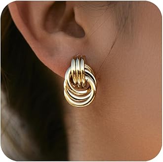 Gold Plated Chunky Gold Earrings for WomenKnot Link Circle Statement Drop Dangle Earrings Studs Trendy Jewelry