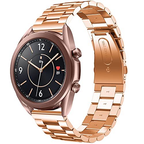 Compatible with Garmin Venu Sq Music Bands for Women Men, 20mm Stainless Steel Replacement Bands Wristbands Bracelet Accessory Straps for Garmin Vivoactive 3, Forerunner 245/645 (Rose Gold)