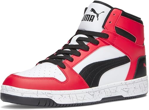Vista 2 de PUMA Hombres Rebound Layup Scratch Lace Up Zapatillas Zapatos Casual - Negro, Rojo, Blanco - Talla 10 M