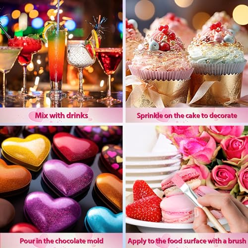 Aheroi Edible Glitter, 30 Colors Luster Dust Edible Glitter Pack for Drinks, Food Glitter Edible Shimmer Dust Powder, Edible Dust for Cocktail Chocolate Fondant Cake Decorating（4g/0.14oz）