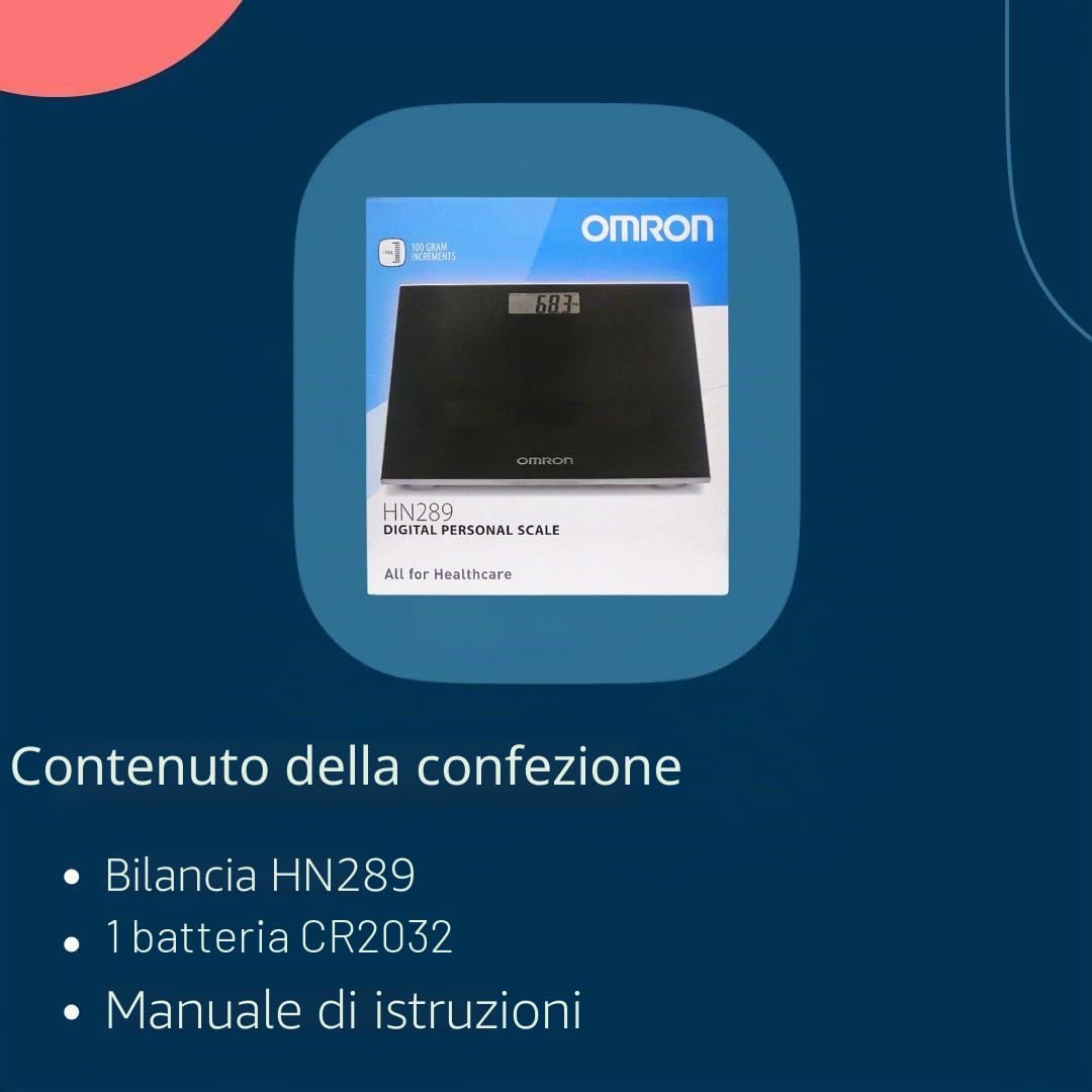 OMRON HN289 Bilancia Pesapersone Digitale – Accensione/spegnimento automatico, design extra sottile, facile da usare, stile elegante, perfetta come bilancia pesapersone per ogni bagno