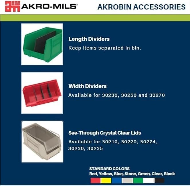 Akro-Mils 30240 AkroBins Plastic Storage Bins, Space-Saving Stackable Bins for Garage, Pantry, Craft Organization, 15 x 8 x 7, Black, 12-Pack