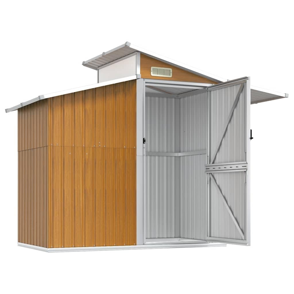 Hommdiy Geräteschuppen Braun 270x130x208,5 cm Verzinkter Stahl Rostfrei Gerätehaus mit Tür Schuppen Gartenschuppen