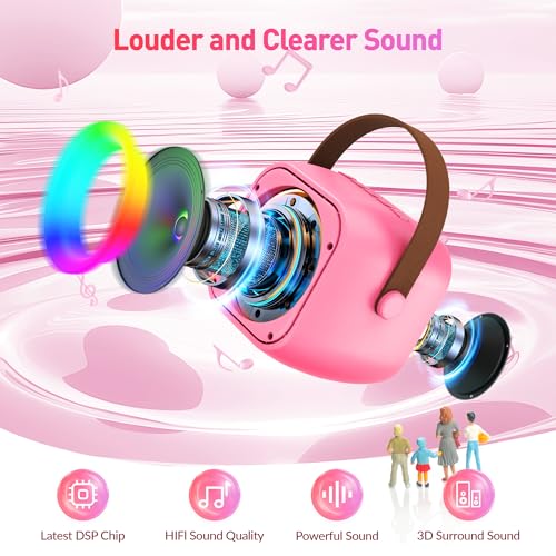 Image of Mini Karaoke Machine with 2 Wireless Microphones for Kids Adults,Portable Bluetooth Karaoke Speaker with Party Lights,Christmas Birthday Gifts for Girls Ages 4, 5, 6,7, 8, 9, 10,12+ Family Home Party
