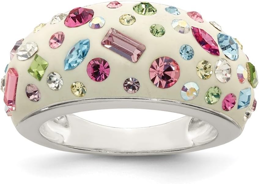 925 Sterling Silver Crystal Multi-Color White Ring