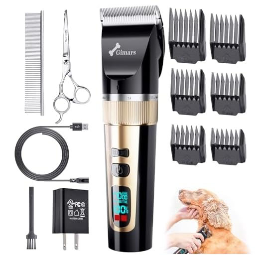 Gimars Quiet Rechargeable Cordless Electric Dog Hair Clippers, Powerful Pet Shaver Hair Clippers Dog Trimmers Shears Set with Comb Guides Scissors for Dogs Cats Pets Cat, Horse