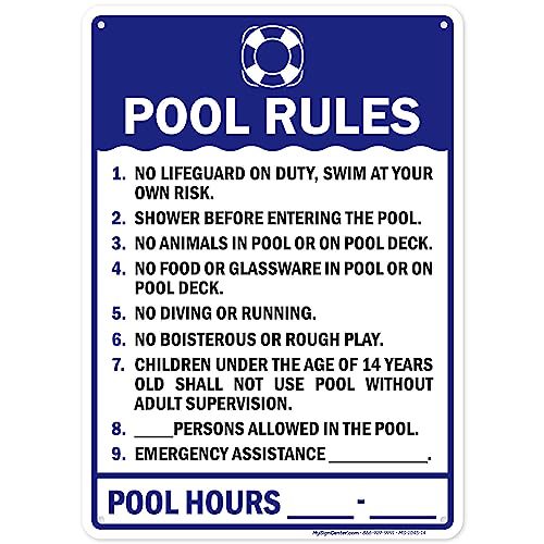 Pool Rules Sign, 10x14 Inches, Rust Free .040 Aluminum, Fade Resistant, Made in USA by My Sign Center
