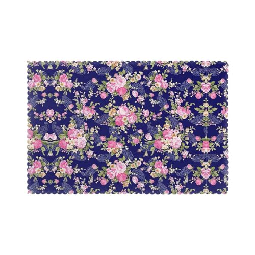 Set de table floral bleu marine en polyester de qualité supérieure - 2