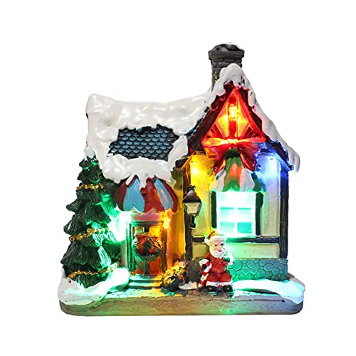 Katutude Christmas Decorations - Resin Christmas Village Houses with LED Lights, Christmas Village Figurines Winter Landscape Christmas Ornaments Collectible Buildings Festival Decor