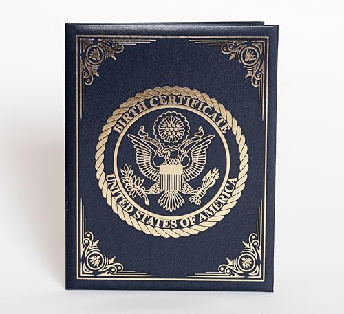 United States Birth Certificate Holder Navy Blue Cover with Gold American Eagle Seal | Ideal Newborn Gift Baby Keepsake Unisex Birth Certificate Protector